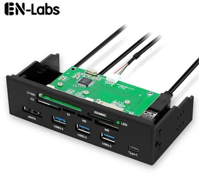 Alt view image 6 of 10 - 5.25" PC Computer Front panel USB 2.0 card reader with 3 ports USB3.0,Type-C, eSATA,MD,SD/MMC,XD,TF,M2,MS,64G CF Reader
