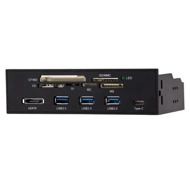 Alt view image 7 of 10 - 5.25" PC Computer Front panel USB 2.0 card reader with 3 ports USB3.0,Type-C, eSATA,MD,SD/MMC,XD,TF,M2,MS,64G CF Reader