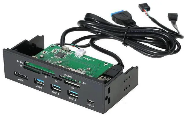 Alt view image 10 of 10 - 5.25" PC Computer Front panel USB 2.0 card reader with 3 ports USB3.0,Type-C, eSATA,MD,SD/MMC,XD,TF,M2,MS,64G CF Reader
