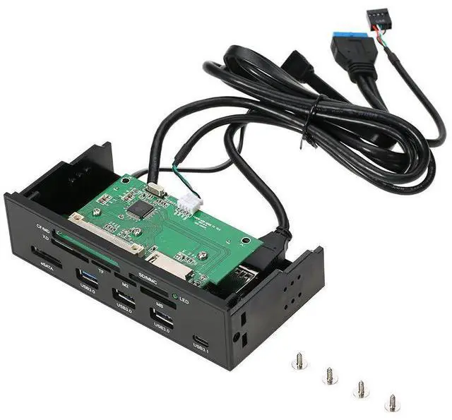 Alt view image 9 of 10 - 5.25" PC Computer Front panel USB 2.0 card reader with 3 ports USB3.0,Type-C, eSATA,MD,SD/MMC,XD,TF,M2,MS,64G CF Reader