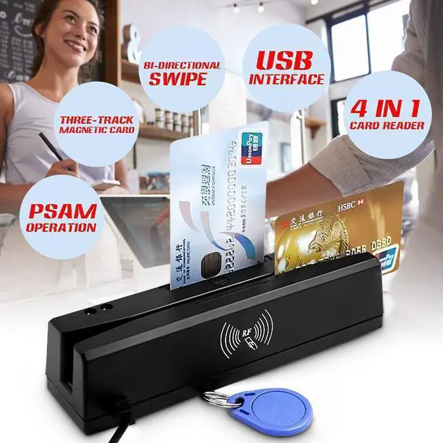 Alt view image 6 of 10 - 4-in-1 Multi Card Reader Magnetic Stripe Credit Card EMV IC Chip RFID PSAM Reader Writer Digital Memory Card Reader