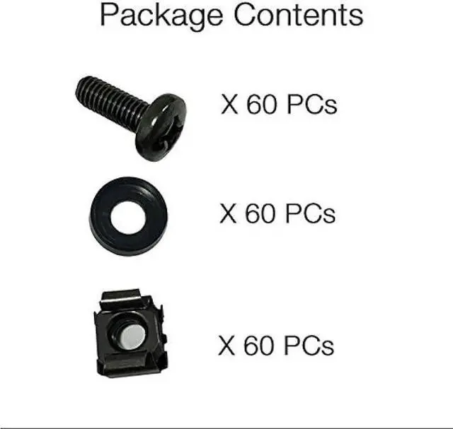 Alt view image 8 of 10 - 60-Pack M6 x 16mm Screws and Cage Nuts for Server Shelf Cabinets Rack Mount 1U 2U 6U 12U Rack Screw cage nut - Black
