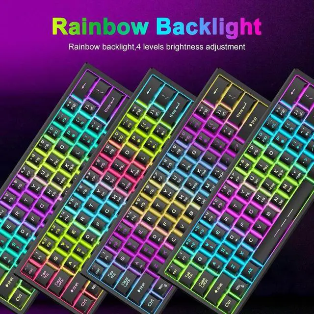 Alt view image 8 of 12 - Wireless Gaming Keyboard and Mouse Combo,61 Key Rainbow Backlit Keyboard with Rechargeable 4000mAh,Mechanical Feel,Ergonomic,Quiet,RGB Mute Mice and Mousepad for PS4,Xbox One,Desktop,PC