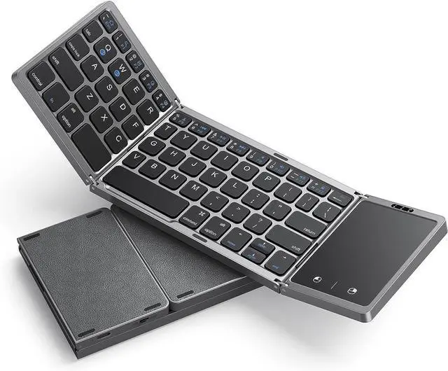 Alt view image 8 of 14 - Foldable Bluetooth Keyboard for Travel Tri-Folding Wireless Portable Keyboard with Touchpad Rechargeable Multi-Device Small Keyboard for Laptop Tablet PC Smartphone Windows iOS Android