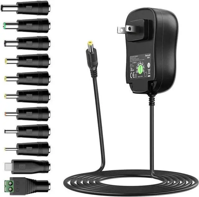 Main image of Basicvolt Universal Power Supply 5V 6V 7.5V 9V 12V 13.5V 15V 3A 2.5A AC DC Power Adapter 45W Wall Charger with 5V 2A USB Plug for Electronics 2.5A 2500mA 3000mA 3Amp Max with 12pcs Adaptor Tips