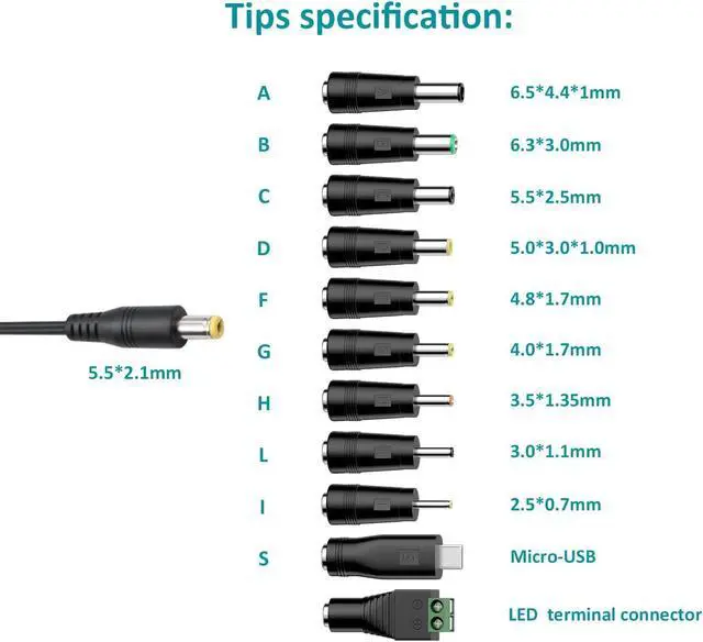 Alt view image 5 of 7 - Basicvolt Universal Power Supply 5V 6V 7.5V 9V 12V 13.5V 15V 3A 2.5A AC DC Power Adapter 45W Wall Charger with 5V 2A USB Plug for Electronics 2.5A 2500mA 3000mA 3Amp Max with 12pcs Adaptor Tips