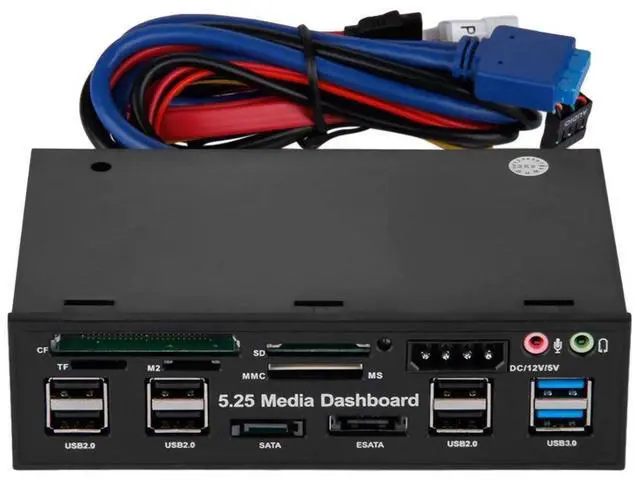 Alt view image 6 of 10 - 5.25" Media Dashboard Card Reader USB 2.0 USB 3.0 20 pin e-SATA SATA Front Panel