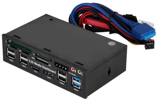 Alt view image 7 of 10 - 5.25" Media Dashboard Card Reader USB 2.0 USB 3.0 20 pin e-SATA SATA Front Panel