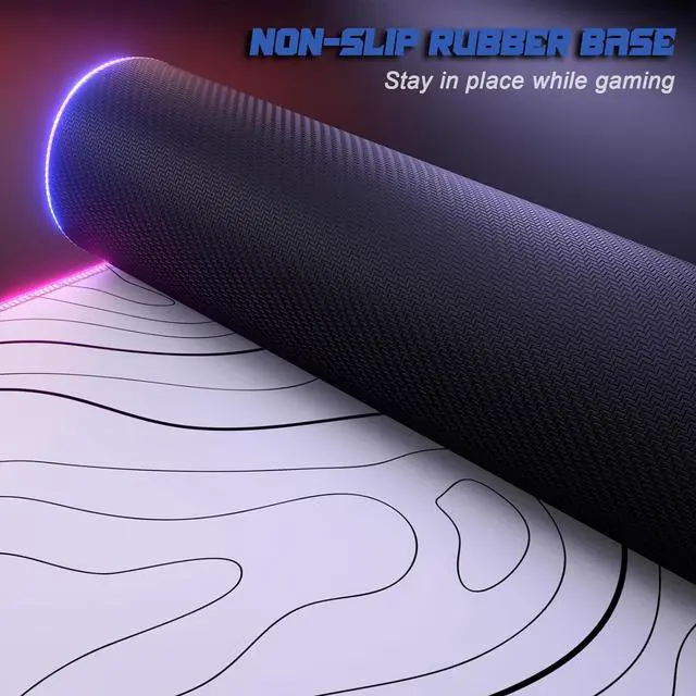 Alt view image 11 of 12 - RGB Gaming Mouse Pad Full Desk XL Extended Large Gaming Mousepad 12 Lighting Modes 30% Thicker Big LED Desk Mat for Keyboard Computer Men Gamers 32 x 12 Topographic Contour White