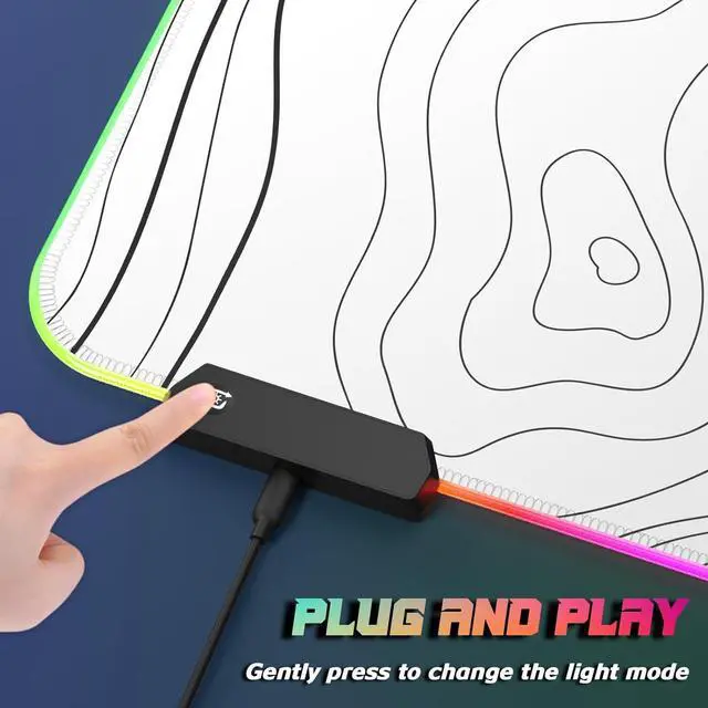Alt view image 12 of 12 - RGB Gaming Mouse Pad Full Desk XL Extended Large Gaming Mousepad 12 Lighting Modes 30% Thicker Big LED Desk Mat for Keyboard Computer Men Gamers 32 x 12 Topographic Contour White