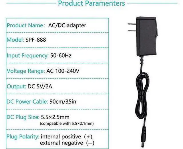 Alt view image 10 of 14 - 5V 2A AC DC Adapter with 5.5 x 2.5mm Charger US Plug 5V 2A Power Adapter 5V 2A 1A Switching Power Adapter 5V 2000ma Switching Power Supply Charger DC Connector Jack 5.5mmx2.1mm