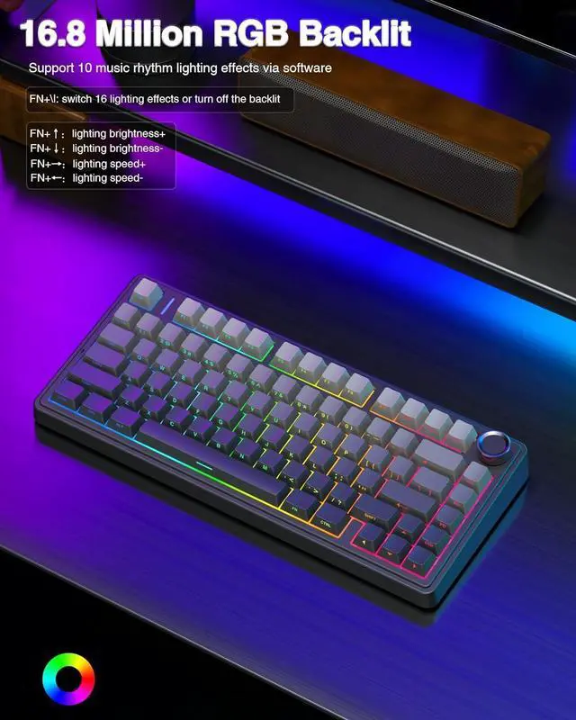 Alt view image 13 of 14 - AULA F75 Pro Wireless Mechanical Keyboard,75% Gasket Hot Swappable Custom Keyboard,RGB Backlit,Pre-lubed Reaper Switches,Side Printed PBT Keycaps,2.4GHz/USB-C/BT5.0 Mechanical Gaming Keyboard