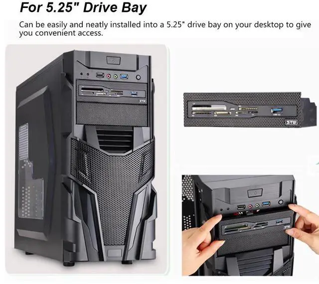 Alt view image 8 of 10 - 5.25" Internal Card Reader Media Multi-Function Dashboard PC Front Panel USB 3.0 Support CF XD MS M2 TF SD Card Reader Smart