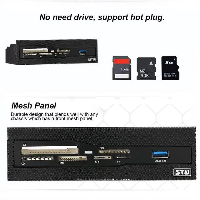 Alt view image 10 of 10 - 5.25" Internal Card Reader Media Multi-Function Dashboard PC Front Panel USB 3.0 Support CF XD MS M2 TF SD Card Reader Smart