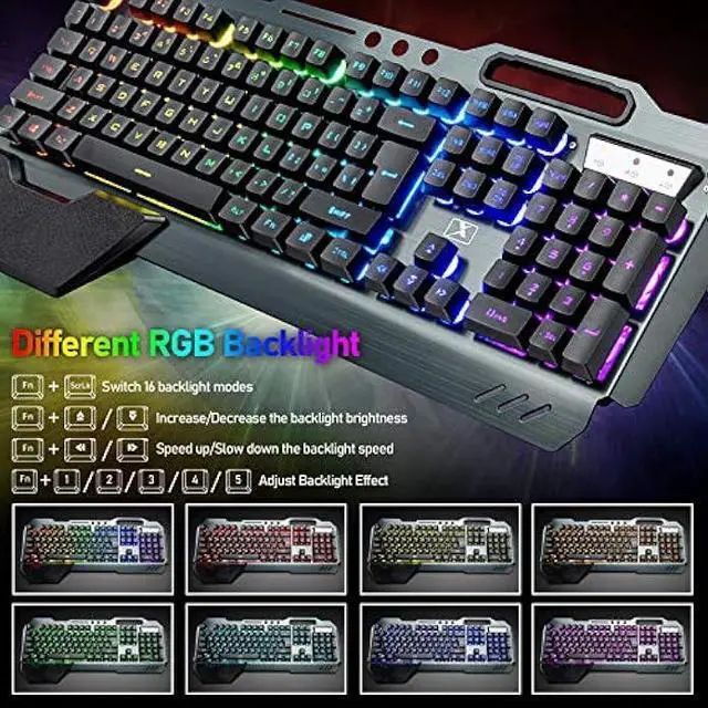 Alt view image 11 of 14 - Wireless Gaming Keyboard and Mouse with Rainbow LED 16RGB Backlit Rechargeable 4800mAh Battery Metal Panel Mechanical Ergonomic Feel Waterproof Dustproof 7 Color Mute Mice for Laptop PC Gamer(Black)