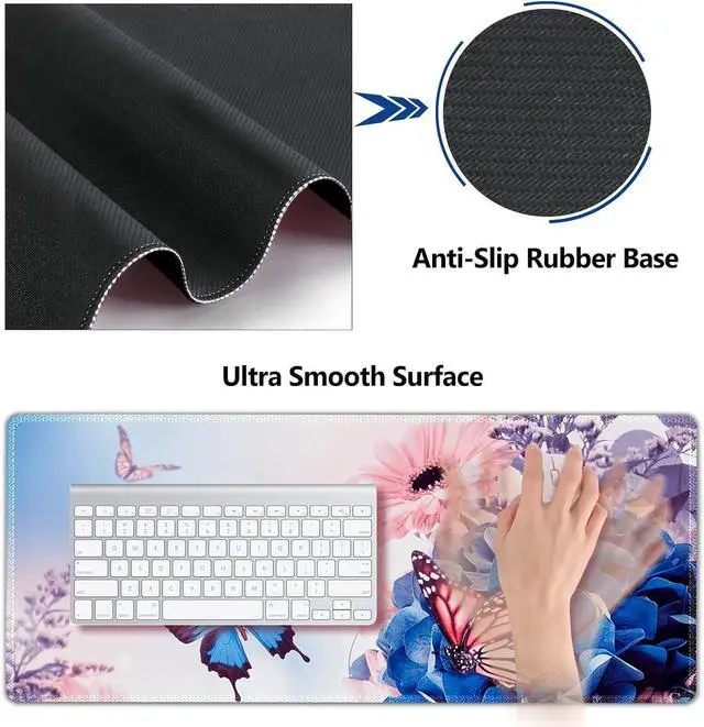 Alt view image 13 of 14 - AIMSA Large Gaming Mouse Pad Set, Keyboard Wrist Rest Support Mouse Pad, Ergonomic Memory Foam Multifunctional Extended Desk Mat 35x15.7in Anti-Slip Rubber Base for Office Home, Butterfly Flower