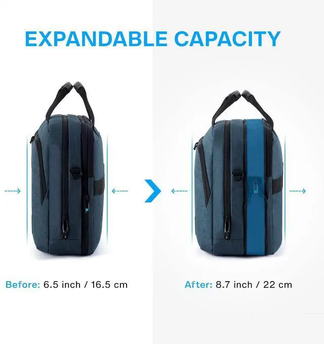 Alt view image 8 of 10 - BAGSMART 17.3 Inch Laptop Bag, Expandable Computer Bag Laptop Briefcase Men Women,Laptop Shoulder Bag,Work Bag Business Travel Office, Dark Blue
