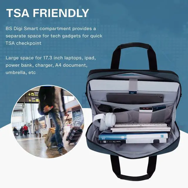 Alt view image 10 of 10 - BAGSMART 17.3 Inch Laptop Bag, Expandable Computer Bag Laptop Briefcase Men Women,Laptop Shoulder Bag,Work Bag Business Travel Office, Dark Blue
