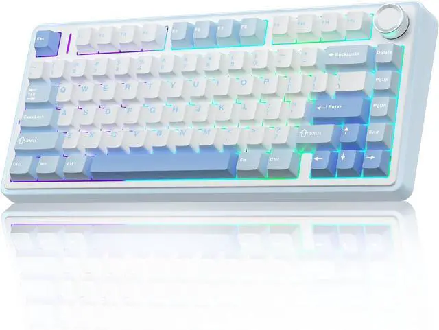 Alt view image 9 of 15 - AULA F75 75% Wireless Mechanical Keyboard,Gasket Hot Swappable Custom Keyboard,Pre-lubed Greywood Switch RGB Backlit Gaming Keyboard,2.4GHz/Type-C/BT5.0 Keyboard (Salt White Blue)