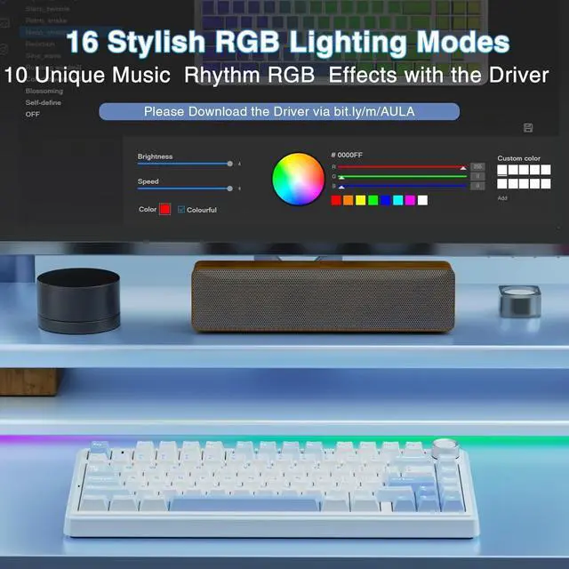 Alt view image 12 of 15 - AULA F75 75% Wireless Mechanical Keyboard,Gasket Hot Swappable Custom Keyboard,Pre-lubed Greywood Switch RGB Backlit Gaming Keyboard,2.4GHz/Type-C/BT5.0 Keyboard (Salt White Blue)