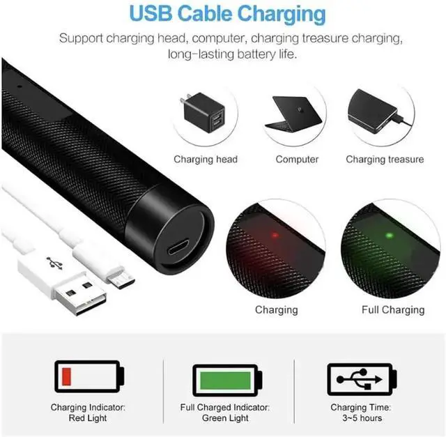 Alt view image 10 of 14 - High Powerful Green Laser Pointer-303 10000m USB Charging Built-in Battery Laser Torch Red Dot Single Starry Burning Match