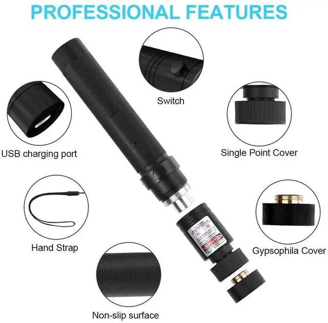 Alt view image 9 of 14 - High Powerful Green Laser Pointer-303 10000m USB Charging Built-in Battery Laser Torch Red Dot Single Starry Burning Match