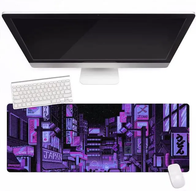 Alt view image 9 of 14 - Dark Purple Japanese Anime Retro Vaporwave Mouse Mat Computer Lap Desk Anime Mouse Pad Kawaii Large Gaming Pad for Keyboard QDH