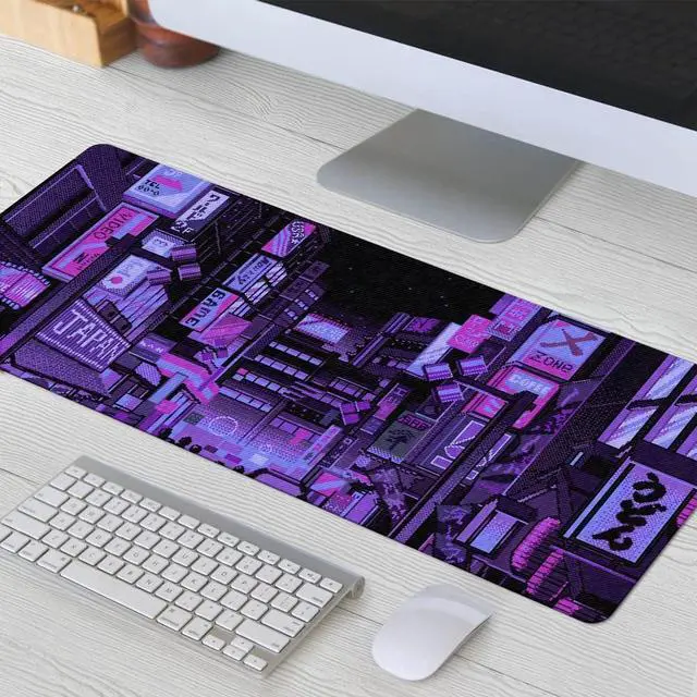 Alt view image 10 of 14 - Dark Purple Japanese Anime Retro Vaporwave Mouse Mat Computer Lap Desk Anime Mouse Pad Kawaii Large Gaming Pad for Keyboard QDH