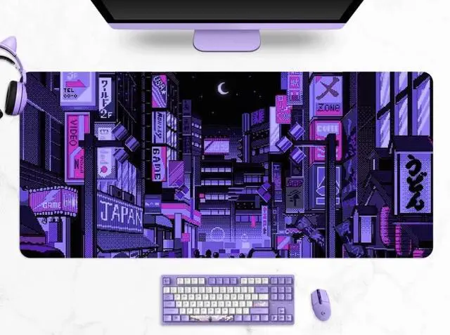 Alt view image 14 of 14 - Dark Purple Japanese Anime Retro Vaporwave Mouse Mat Computer Lap Desk Anime Mouse Pad Kawaii Large Gaming Pad for Keyboard QDH