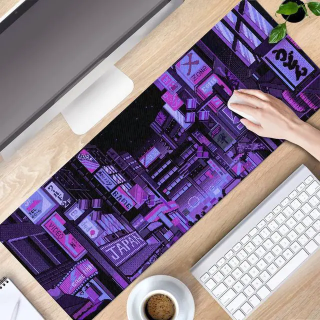 Alt view image 13 of 14 - Dark Purple Japanese Anime Retro Vaporwave Mouse Mat Computer Lap Desk Anime Mouse Pad Kawaii Large Gaming Pad for Keyboard QDH