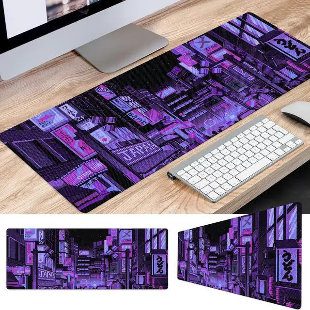 Alt view image 12 of 14 - Dark Purple Japanese Anime Retro Vaporwave Mouse Mat Computer Lap Desk Anime Mouse Pad Kawaii Large Gaming Pad for Keyboard QDH
