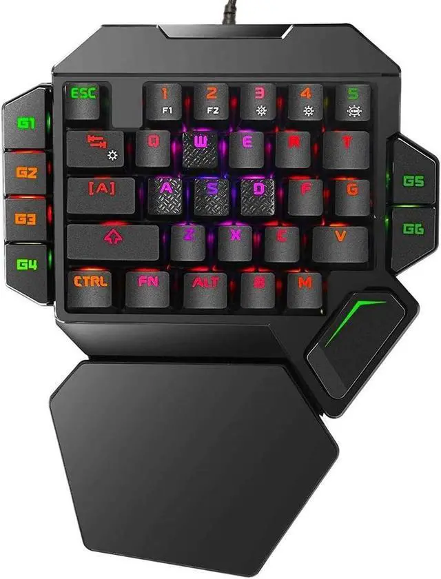 Alt view image 8 of 14 - RGB One Handed Mechanical Gaming Keyboard,Colorful Backlit,Wrist Rest Support,Professional USB Wired Single Hand Mechanical Keyboard for Game