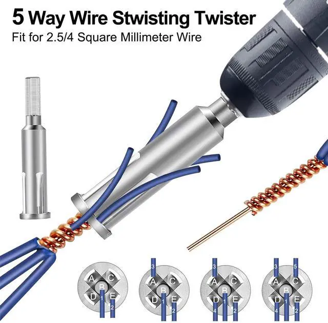 Alt view image 10 of 14 - NSI 3 Pcs Stainless Steel Wire Twisting Tool Set - 3 Way/ 5 Way Wire Stripper and 6mm Hex Shank Cable Electrical Wire Twister Tool ,for Power Drill, Wire Nut Twisting