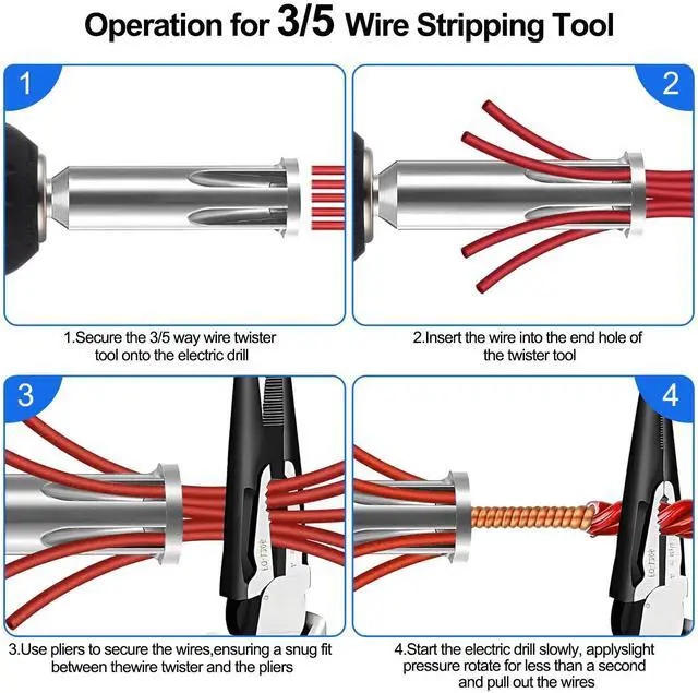 Alt view image 9 of 14 - NSI 3 Pcs Stainless Steel Wire Twisting Tool Set - 3 Way/ 5 Way Wire Stripper and 6mm Hex Shank Cable Electrical Wire Twister Tool ,for Power Drill, Wire Nut Twisting