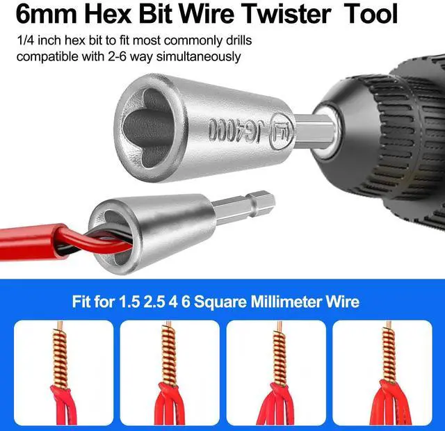 Alt view image 12 of 14 - NSI 3 Pcs Stainless Steel Wire Twisting Tool Set - 3 Way/ 5 Way Wire Stripper and 6mm Hex Shank Cable Electrical Wire Twister Tool ,for Power Drill, Wire Nut Twisting