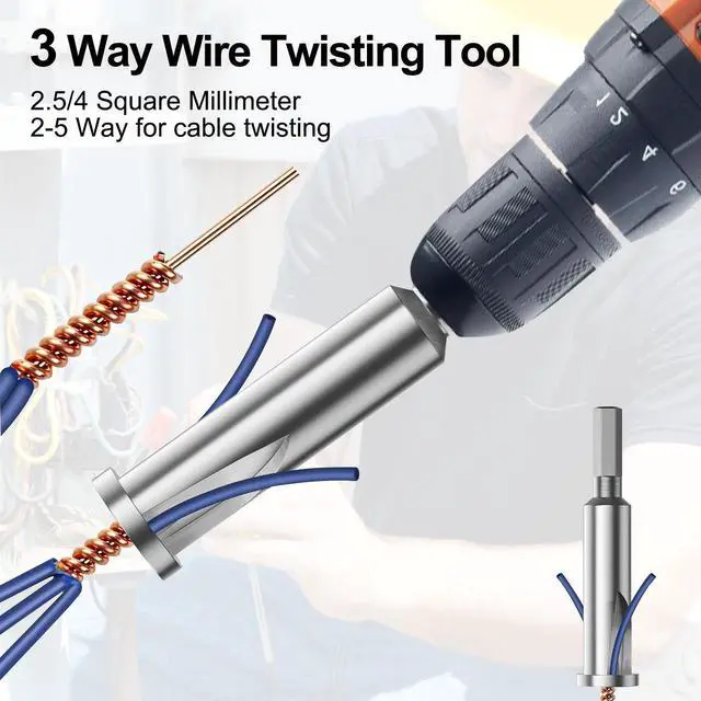 Alt view image 13 of 14 - NSI 3 Pcs Stainless Steel Wire Twisting Tool Set - 3 Way/ 5 Way Wire Stripper and 6mm Hex Shank Cable Electrical Wire Twister Tool ,for Power Drill, Wire Nut Twisting