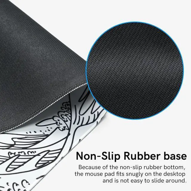 Alt view image 12 of 14 - Large Gaming Mouse Pad for Desk Kanagawa XXL Mouse Pad 35.4x15.7 Inch Waterproof Desk Pad Non-Slip Rubber Base Mice Pad Keyboard Pad Computer Mat White Mouse pad