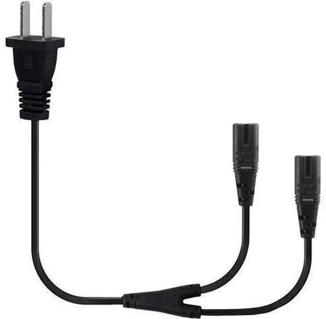 Alt view image 7 of 8 - 6FT Non-Polarized AC Power Cord 2 Prong 1-15p to Dual C8 Figure 8 Power Cable CCC Listed Universal Replacement Wall Cable (180 Degree Angle)