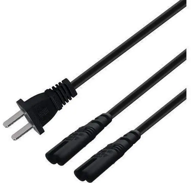 Alt view image 5 of 8 - 6FT Non-Polarized AC Power Cord 2 Prong 1-15p to Dual C8 Figure 8 Power Cable CCC Listed Universal Replacement Wall Cable (180 Degree Angle)