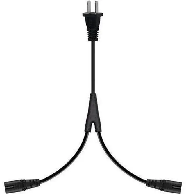 Alt view image 8 of 8 - 6FT Non-Polarized AC Power Cord 2 Prong 1-15p to Dual C8 Figure 8 Power Cable CCC Listed Universal Replacement Wall Cable (180 Degree Angle)