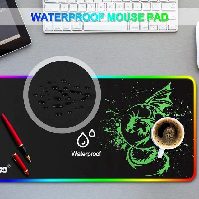 Alt view image 12 of 14 - RGB Gaming Mouse Pad, Soft Extra Large LED Mouse Pad with 15 Lighting Modes,Anime Dragon Mouse Pad Mat,Smooth Surface Waterproof Gamer Mouse Pad for Computer 31.5 X 12 Inch (Green)