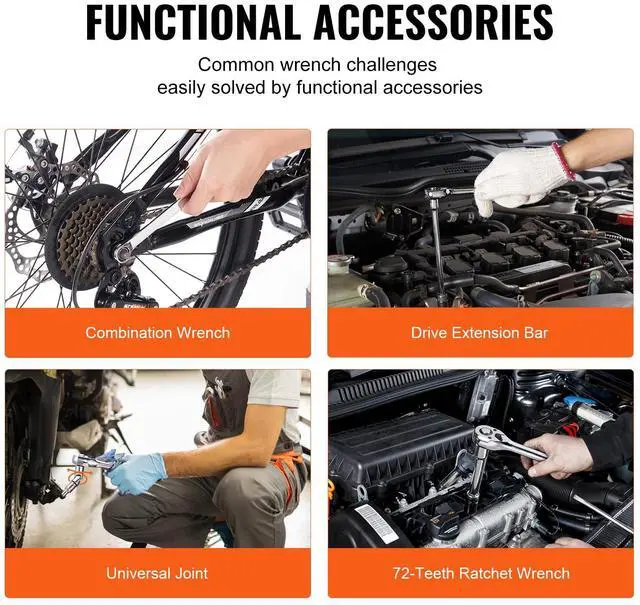 Alt view image 19 of 20 - VEVOR Mechanics Tool Set and Socket Set, 1/4" 3/8" 1/2" Drive Deep and Standard Sockets, 205 Pcs SAE and Metric Mechanic Tool Kit with Bits, Combination Wrench, Hex Wrenches, Accessories, Storage Case