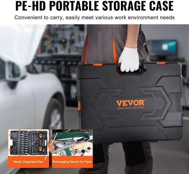 Alt view image 20 of 20 - VEVOR Mechanics Tool Set and Socket Set, 1/4" 3/8" 1/2" Drive Deep and Standard Sockets, 205 Pcs SAE and Metric Mechanic Tool Kit with Bits, Combination Wrench, Hex Wrenches, Accessories, Storage Case
