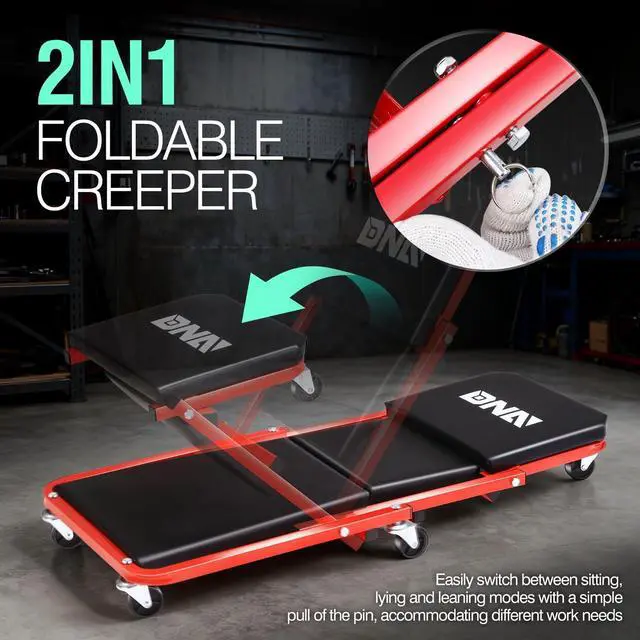 Alt view image 2 of 7 - DNA MOTORING TOOLS-00184 36 Inches 2 IN 1 Rolling Folding Car Creeper/Seat, 6 Pcs 2" Casters, 150kg Weight Capacity, Red