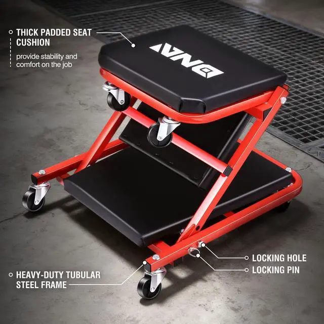 Alt view image 3 of 7 - DNA MOTORING TOOLS-00184 36 Inches 2 IN 1 Rolling Folding Car Creeper/Seat, 6 Pcs 2" Casters, 150kg Weight Capacity, Red