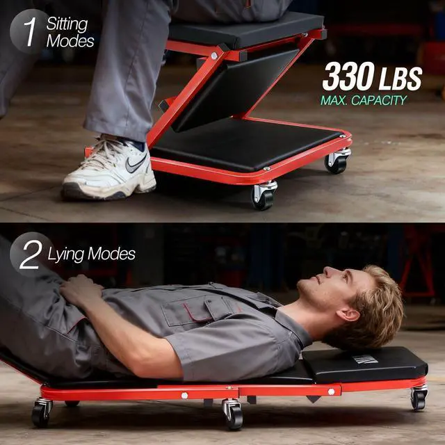 Alt view image 4 of 7 - DNA MOTORING TOOLS-00184 36 Inches 2 IN 1 Rolling Folding Car Creeper/Seat, 6 Pcs 2" Casters, 150kg Weight Capacity, Red