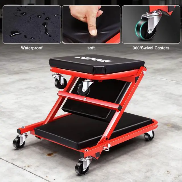 Alt view image 5 of 7 - DNA MOTORING TOOLS-00184 36 Inches 2 IN 1 Rolling Folding Car Creeper/Seat, 6 Pcs 2" Casters, 150kg Weight Capacity, Red