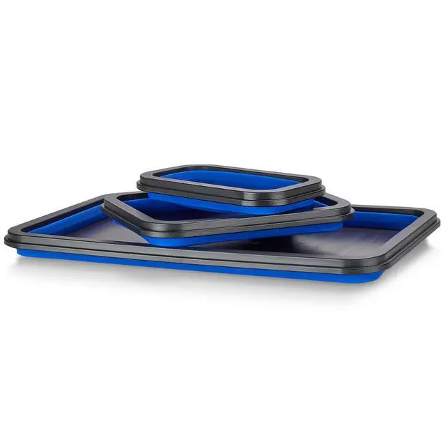 Alt view image 2 of 6 - Collapsible Magnetic Parts Tray Set - 3 Different Size Tool Trays for Screw, Bolts, Nuts, Washers, Pins and Other Small Metal Parts, Mechanic Tool Gifts for Men - Blue
