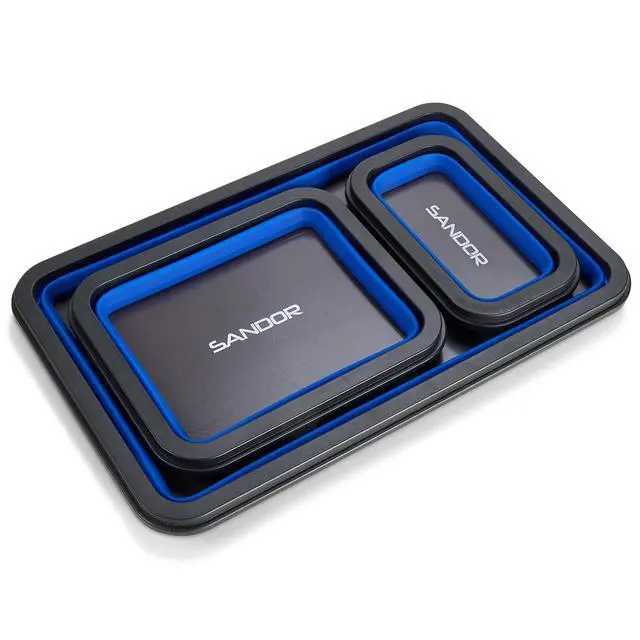 Alt view image 3 of 6 - Collapsible Magnetic Parts Tray Set - 3 Different Size Tool Trays for Screw, Bolts, Nuts, Washers, Pins and Other Small Metal Parts, Mechanic Tool Gifts for Men - Blue
