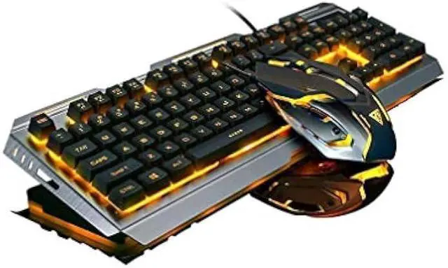 Alt view image 8 of 14 - Iron Orange Yellow Gaming Keyboard Mouse Combo,104 Full Size Metallic Backlit Keyboard,LED Keyboard Color Change Lighted Keyboard,PC Computer USB Keyboard, Gamer Keyboard,for Prime Xbox One PS4 Gamer